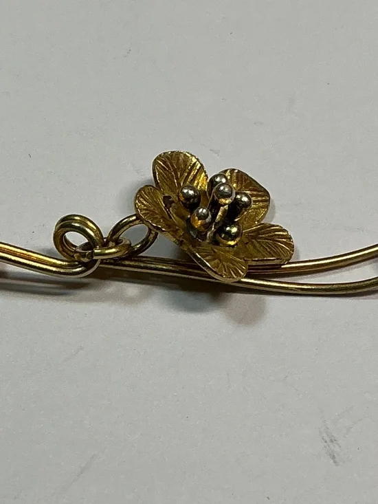 Sterling Silver Gold Color Vertical Floral Pendant. 2 inches long - Picture 3 of 6